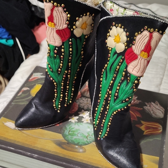 Gucci Shoes - Gucci Floral Coffee Boots